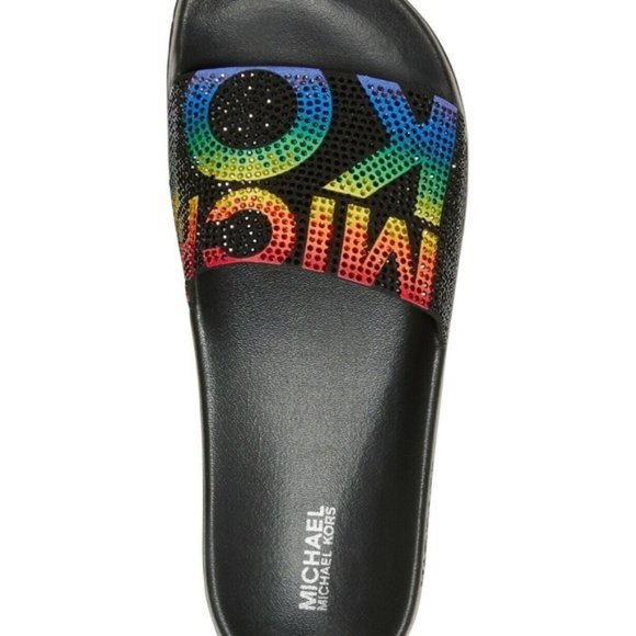 Michael Kors Gilmore Slides Black Rainbow Crystals - Picture 11 of 12